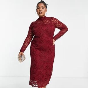 ASOS DESIGN Curve lace midi dress in wine
